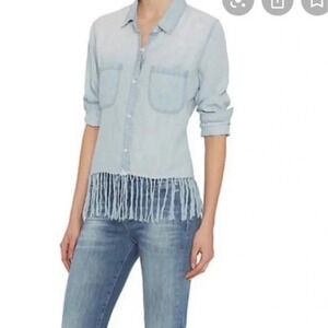 Rails Light Blue Fringed Long-Sleeve Button-Down Soft Lyocell Shirt Women’s Sz S